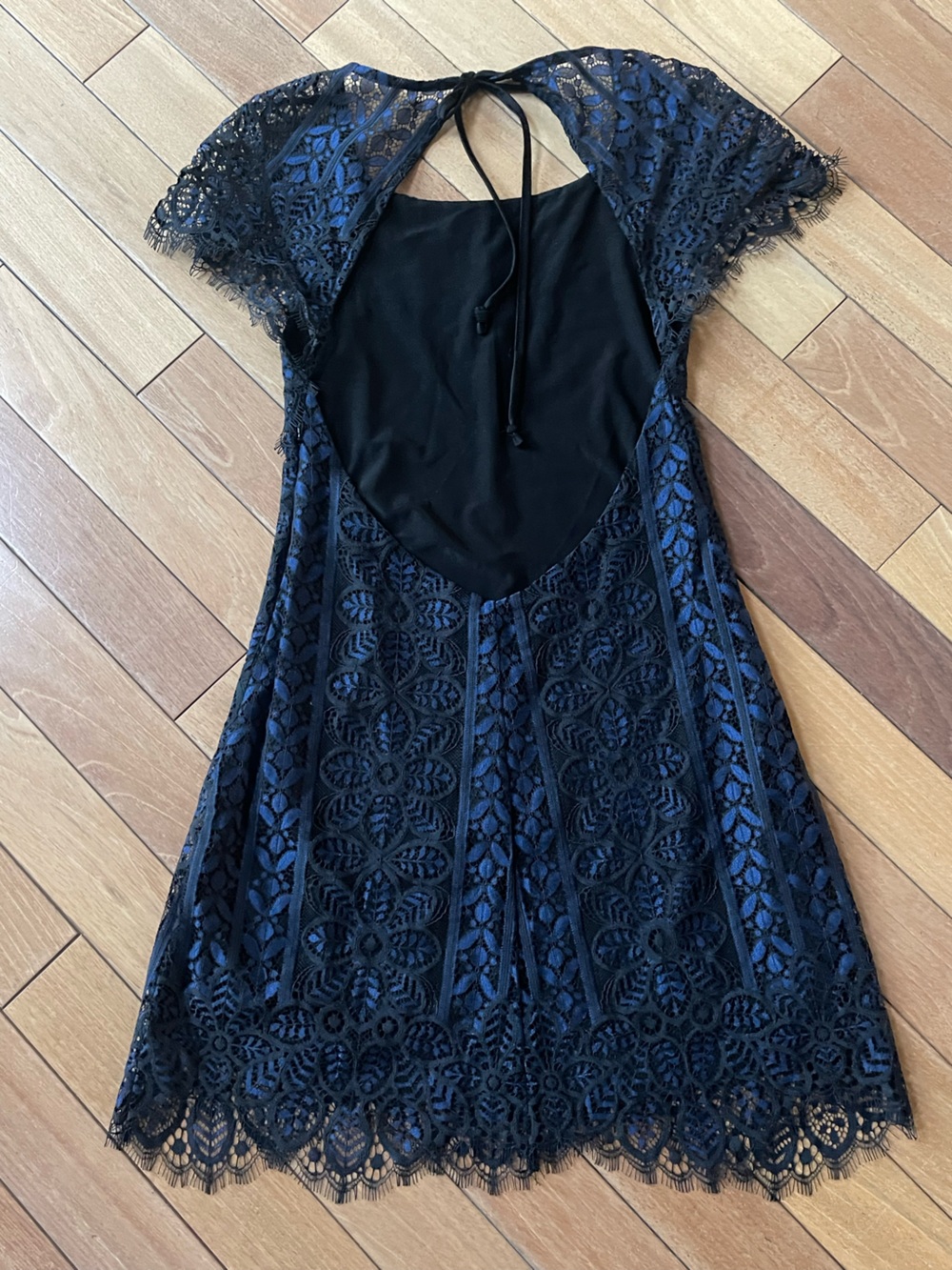 For Love & Lemons Lyla Lace Feminine Mini Dress Midnight Blue Open Back Size S - Picture 4 of 15